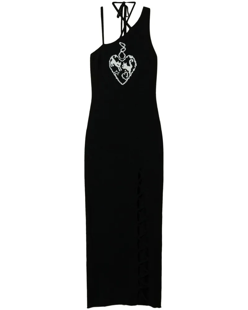 Twin-Set Treeblend Jacquard-Maxikleid aus Garn - Schwarz Schwarz