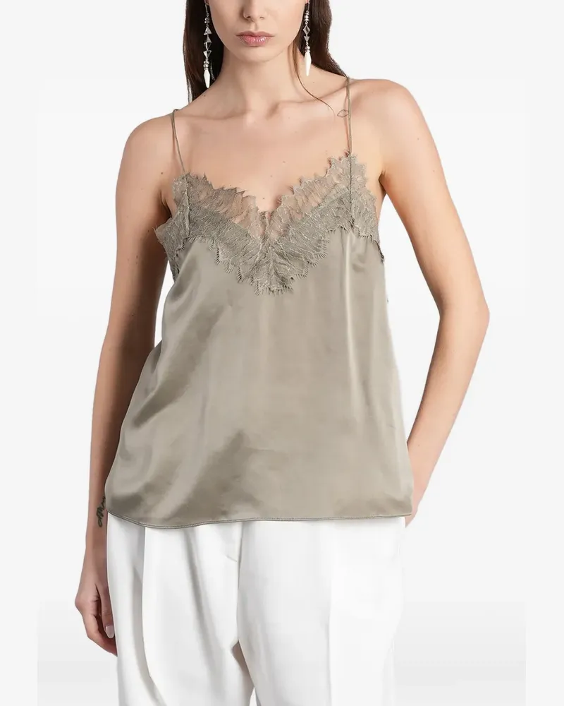 IRO Newin lace-trim silk top - Grün Grün