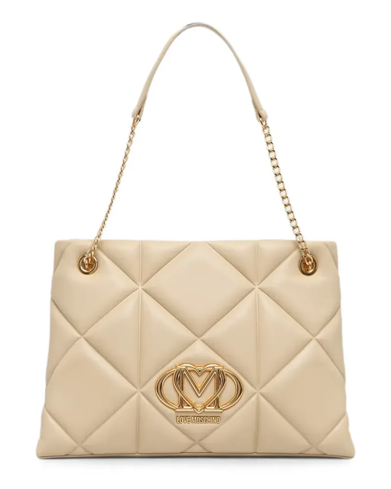 Moschino quilted logo-plaque tote bag - Nude Nude