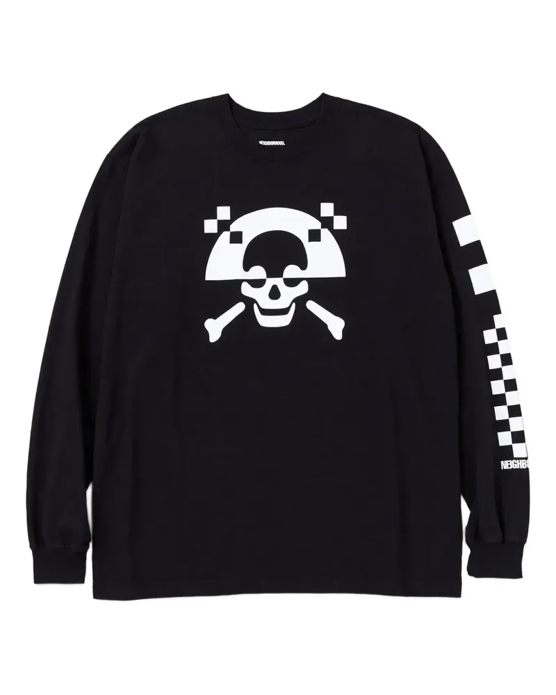 Neighborhood Langarmshirt mit Totenkopf-Print - Schwarz Schwarz