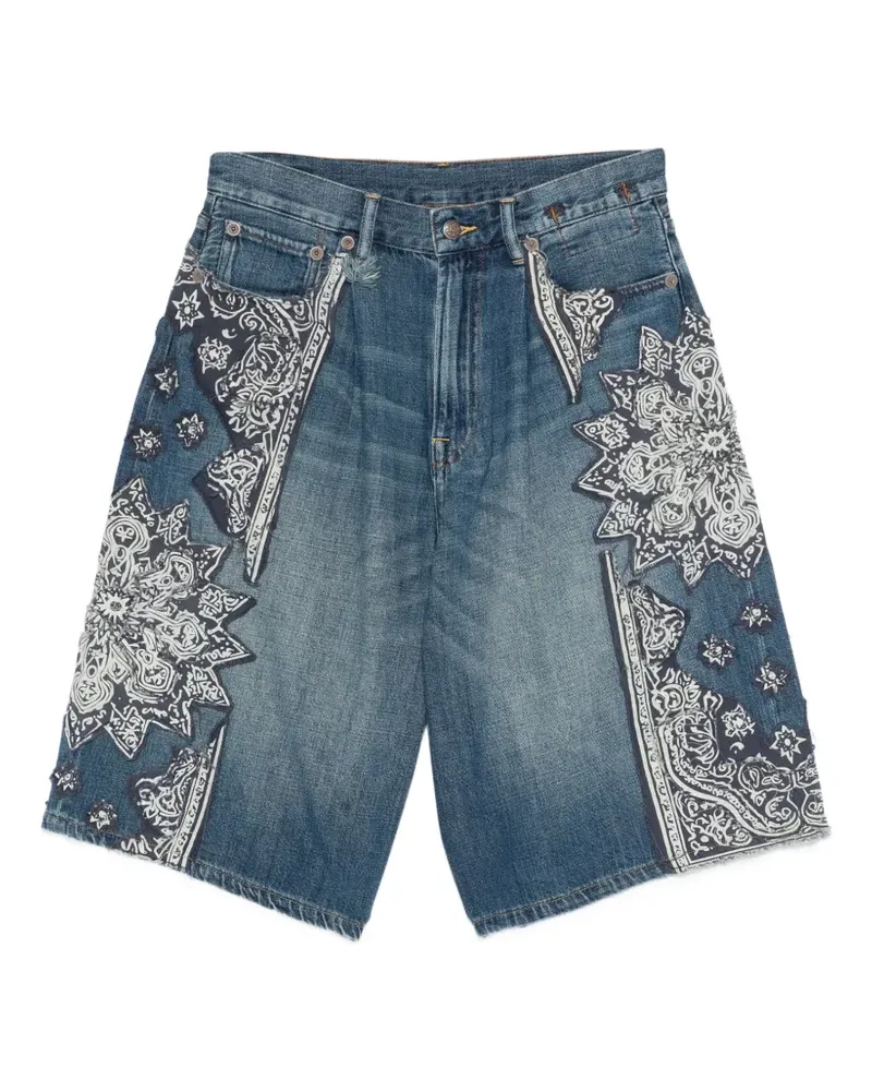 R13 Jesse bandana-appliqué shorts - Blau Blau