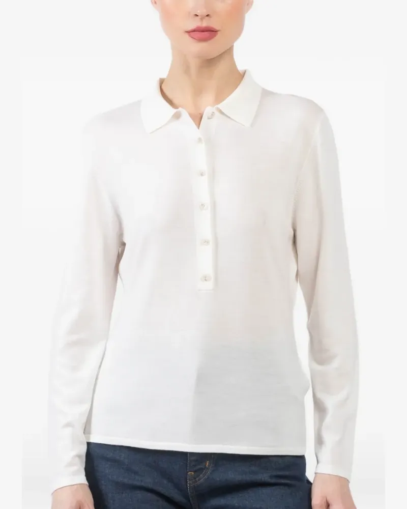 ALLUDE Poloshirt mit geknöpftem Kragen - Weiß Weiß