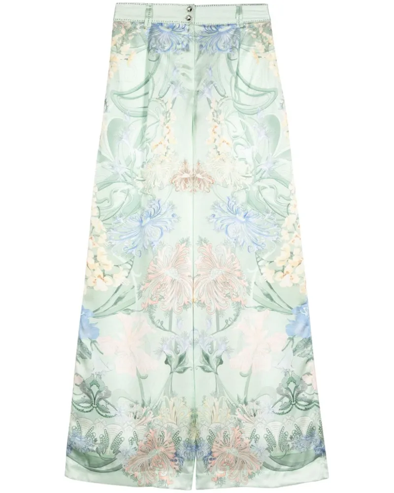 Camilla Seidenhose mit Dreaming in Dutch-Print - Grün Grün