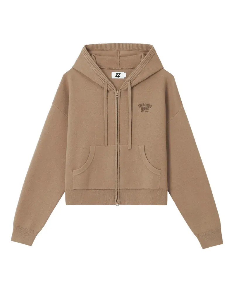 Izzue logo-embroidered zip-up hoodie - Nude Nude