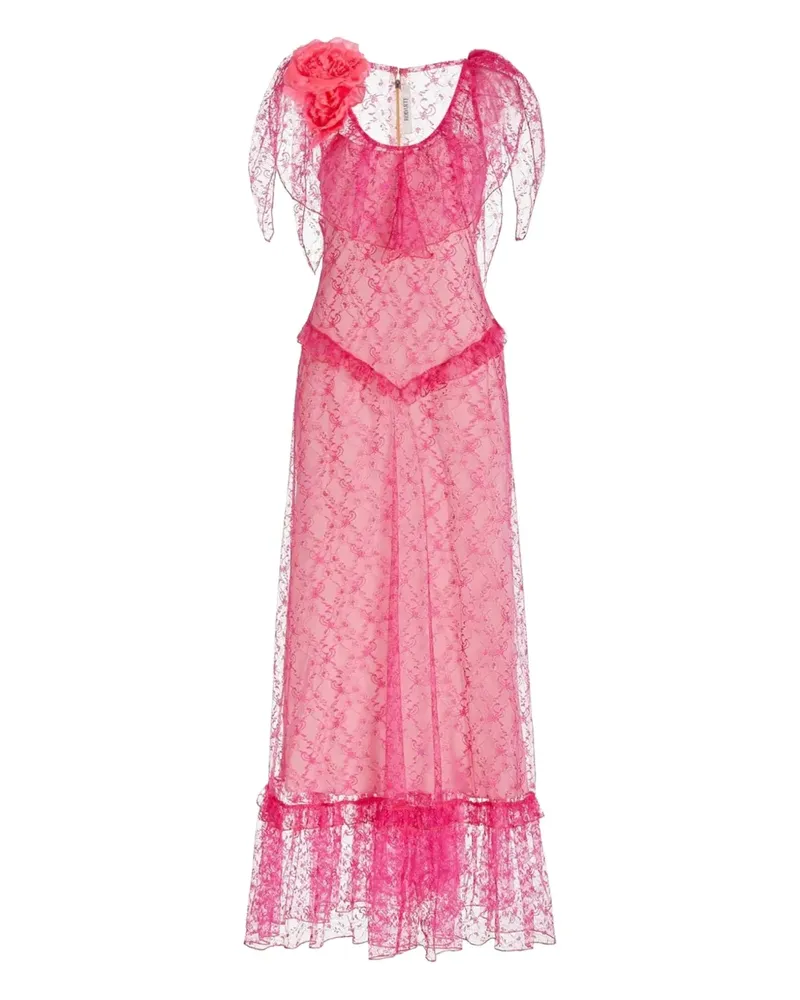 Rodarte Gerüschtes Kleid aus Blumenspitze - Rosa Rosa