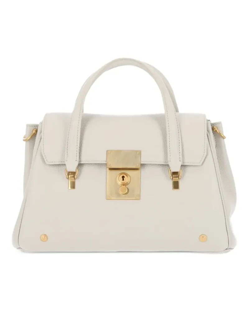 Thom Browne small Bolton grained leather tote bag - Nude Nude
