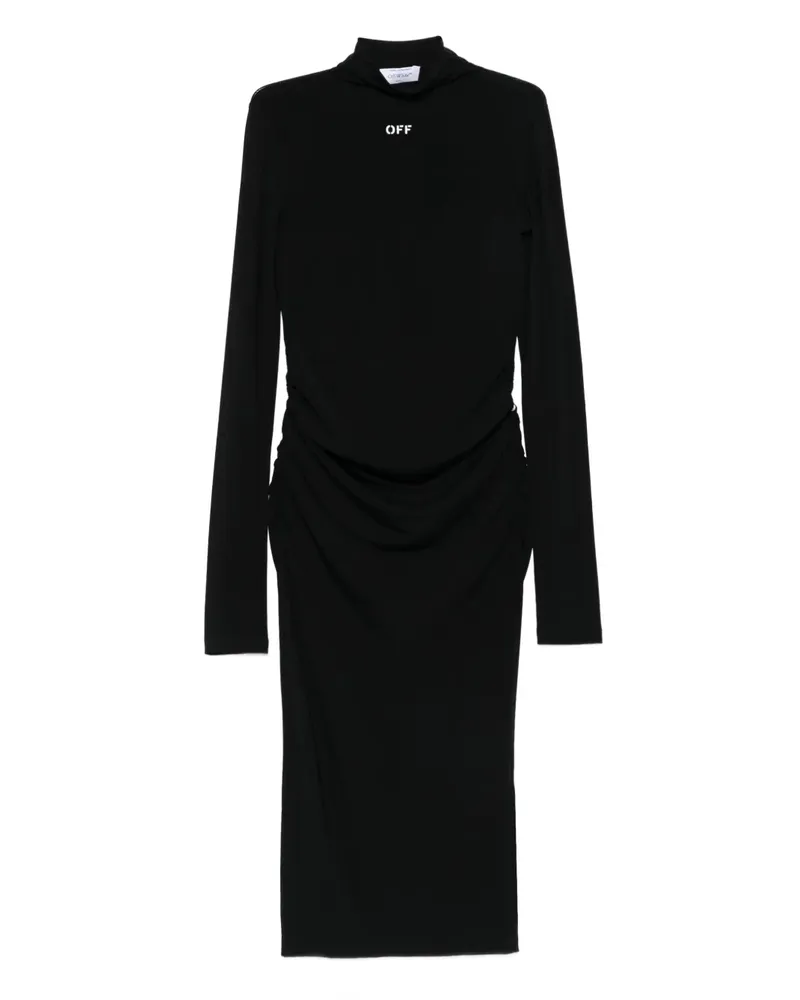 OFF-WHITE Gerafftes Off Stamp Kleid mit Stehkragen - Schwarz Schwarz
