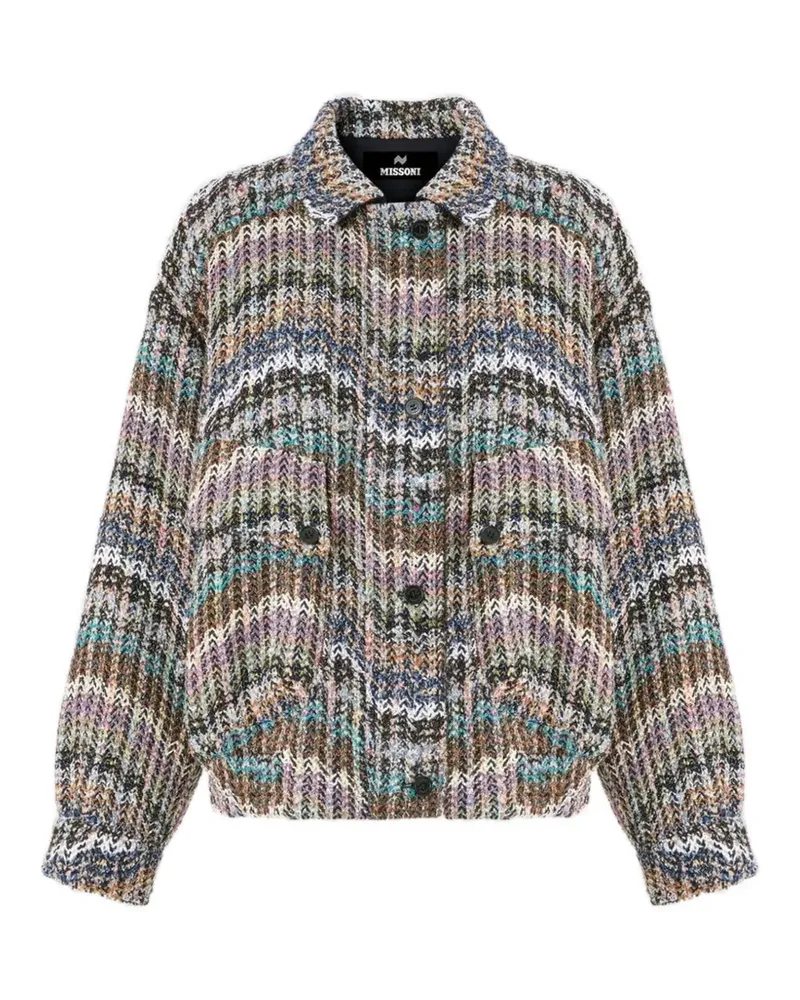 Missoni Oversized-Bomberjacke aus Chevron-Strick mit Pailletten - Blau Blau