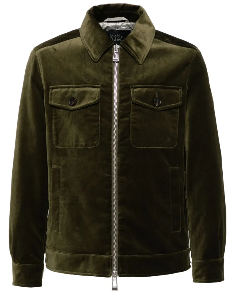 ManOnTheBoon Velours-Jacke mit Taschen - Grün Grün