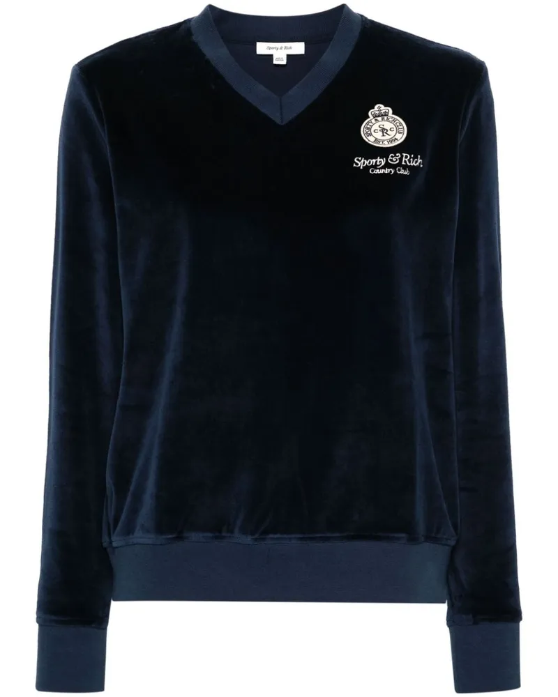 SPORTY & RICH Velours-Sweatshirt mit Logo-Patch Blau