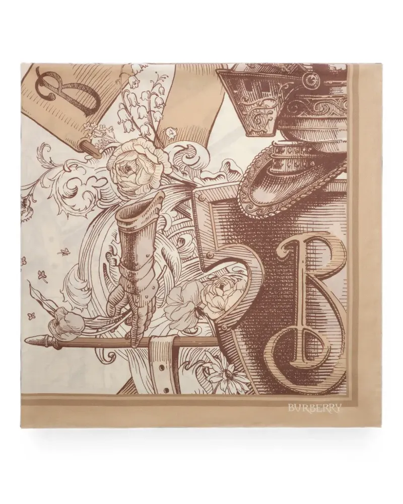 Burberry Etched Knight cashmere silk scarf - Nude Nude