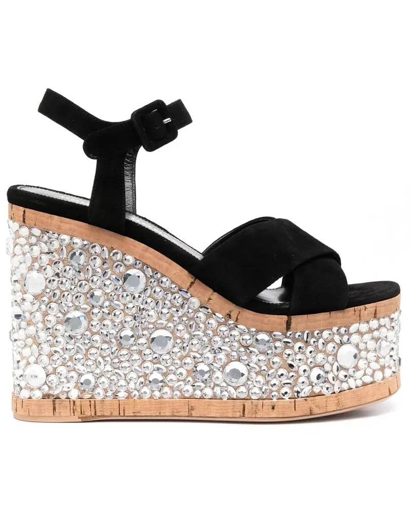 Haus Of Honey Kristallverzierte Sandalen mit Wedge - Schwarz Schwarz