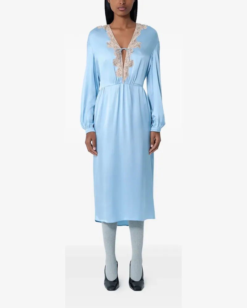 Prada lace satin V-neck midi dress - Blau Blau