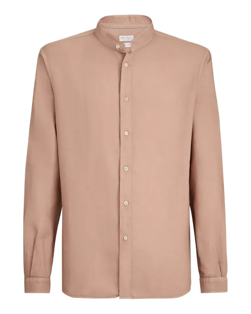 Brunello Cucinelli Stückgefärbtes Easy-Fit-Hemd aus Baumwolle und Leinen mit Mandarinkragen - Nude Nude
