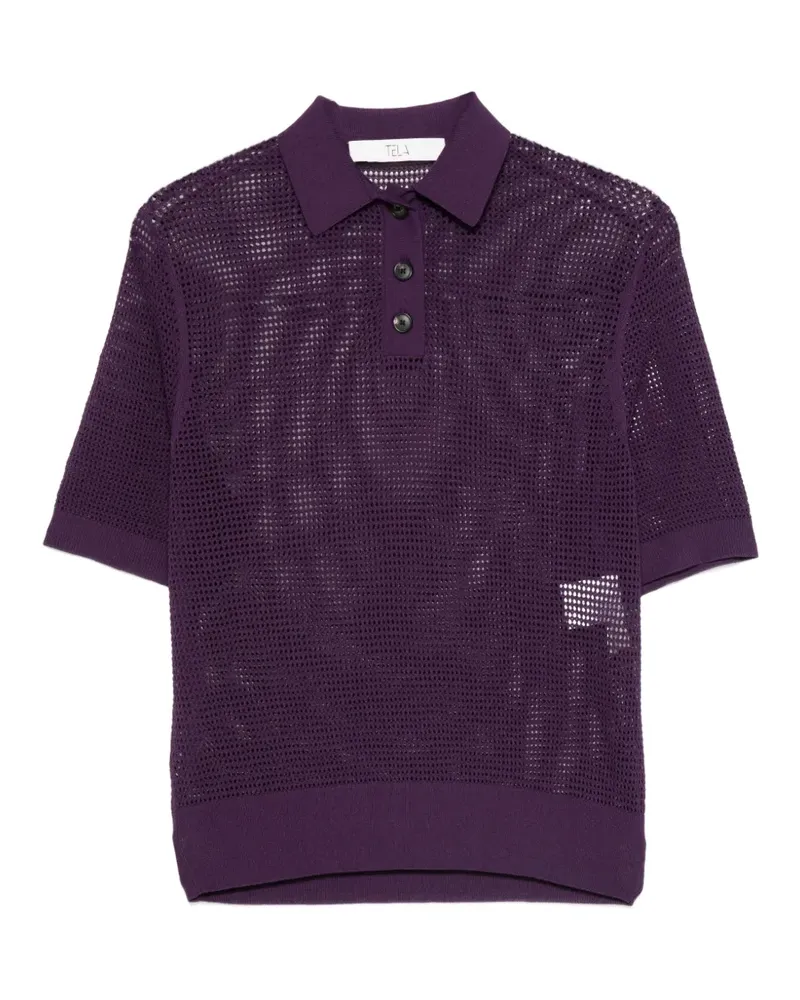 TELA Poloshirt mit Lochstrickmuster - Violett Violett