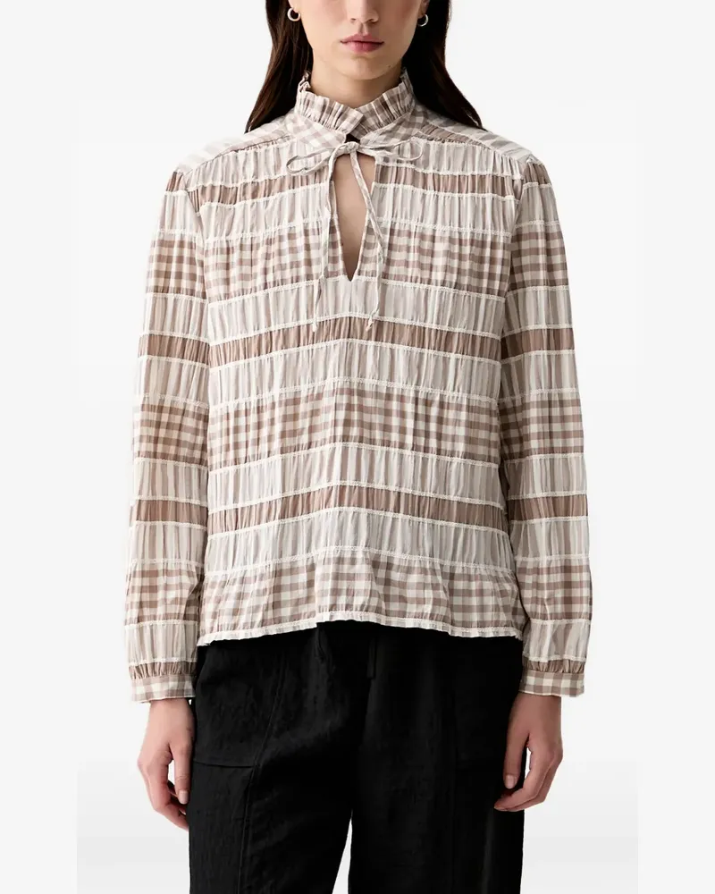 Barbour Hinton gingham-pattern ruffled-effect blouse - Nude Nude