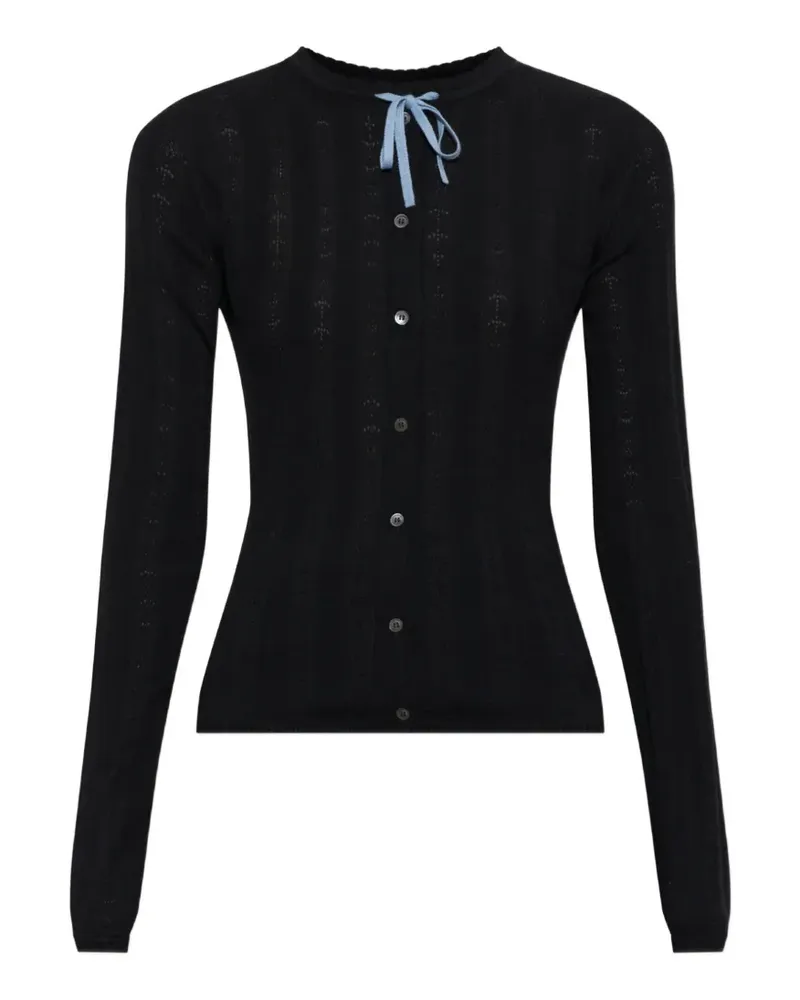 Marni bow-detail pointelle-knit cardigan - Schwarz Schwarz
