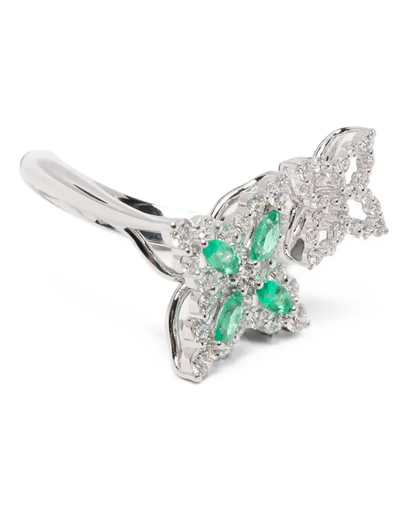 Roberto Coin Princess Flower Ring mit Smaragd und Diamant - Silber Silber