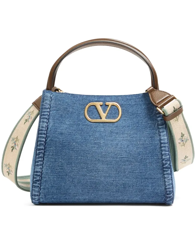 Valentino Garavani Alltime Medium Handtasche aus Denim mit besticktem Riemen - Blau Blau
