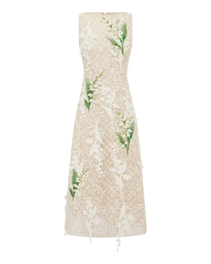 LEO LIN Cleo Midikleid mit Blumenapplikation - Nude Nude