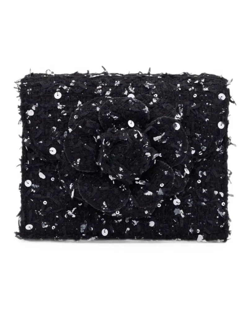 Oscar de la Renta mini TRO sequin-embellished floral-appliqué clutch bag - Schwarz Schwarz