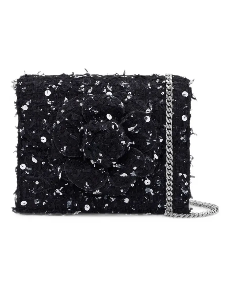 Oscar de la Renta Mini TRO Clutch mit Pailletten und Blumenapplikation - Schwarz Schwarz