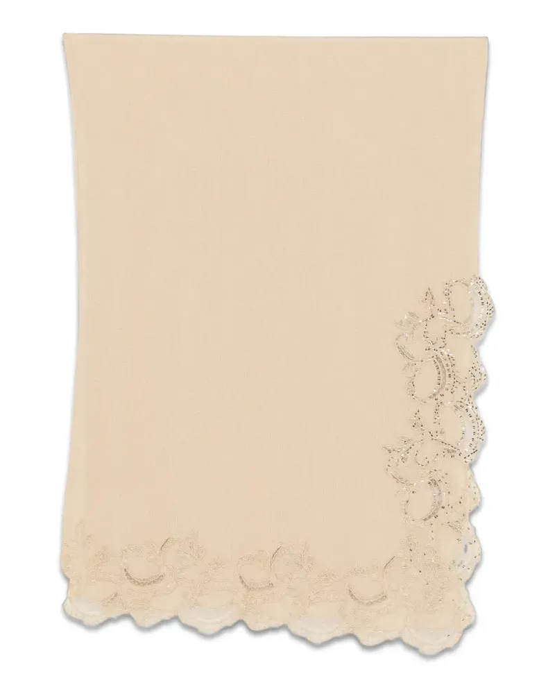 Ermanno Scervino lace-trim sequin-embellished scarf - Nude Nude