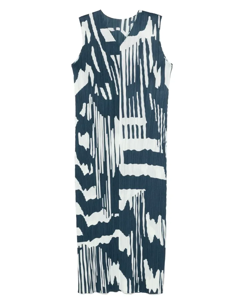 Issey Miyake Midikleid mit abstraktem Print - Blau Blau