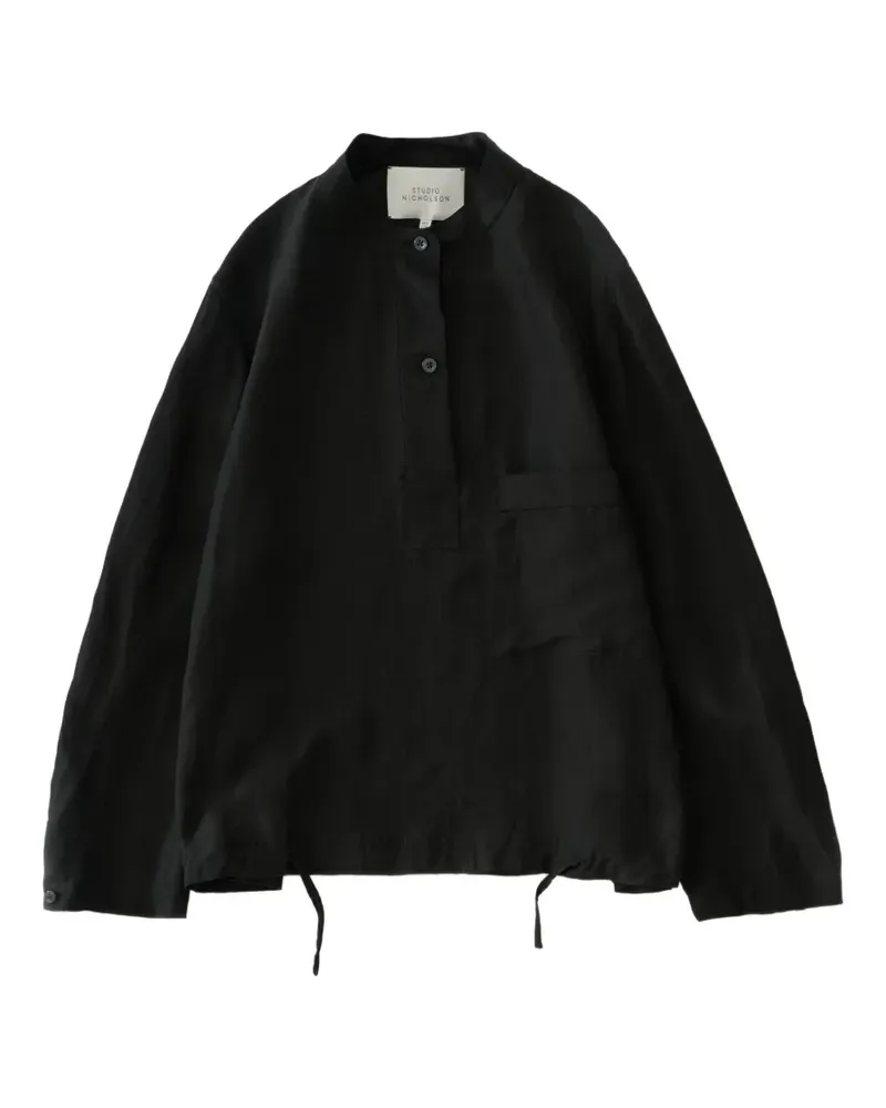 Studio Nicholson Baye Twill grandad-collar pocket shirt - Schwarz Schwarz
