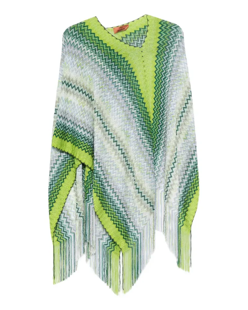Missoni zigzag-knit fringed poncho - Grün Grün