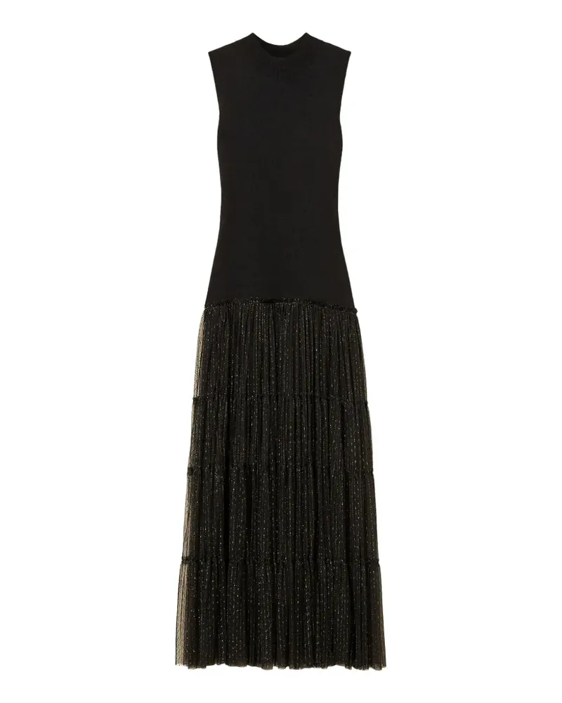 Twin-Set long sleeveless knit dress with plumetis tulle - Schwarz Schwarz