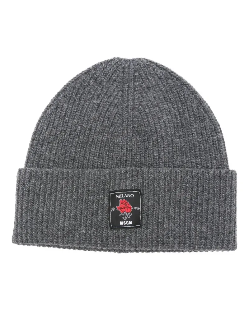 MSGM Gerippte Beanie mit Rosen-Patch - Grau Grau