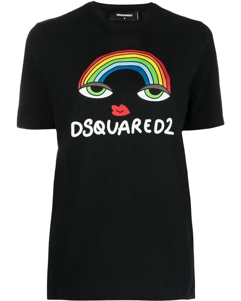 Dsquared2 T-Shirt mit Regenbogen-Logo - Schwarz Schwarz