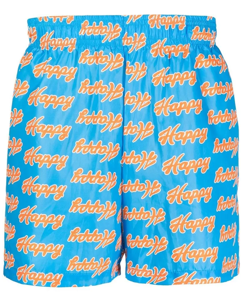Natasha Zinko Badeshorts mit "Happy"-Print - Blau Blau