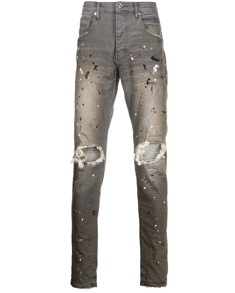 PURPLE BRAND Distressed-Jeans mit Farbklecksen - Grau Grau