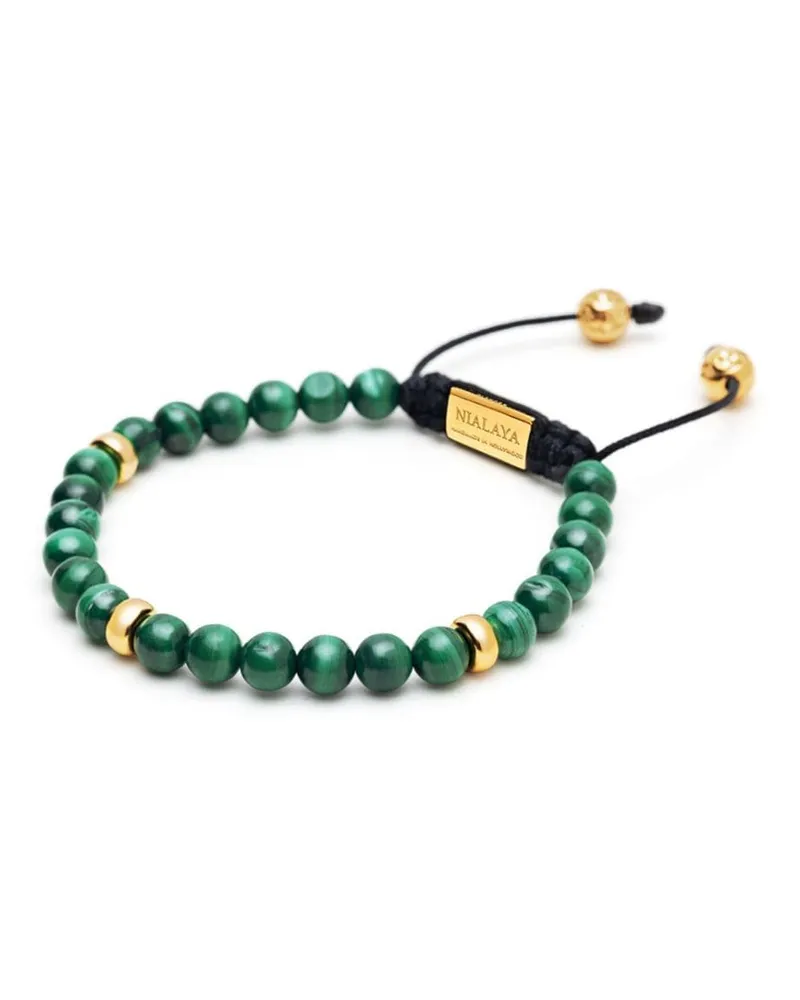 Nialaya Vergoldetes Perlenarmband aus Malachit - Grün Grün