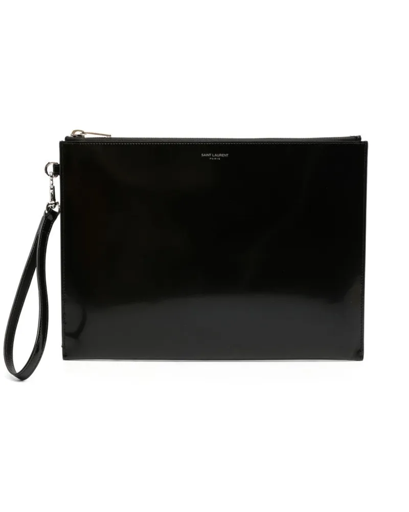 Saint Laurent Clutch aus Lackleder Schwarz