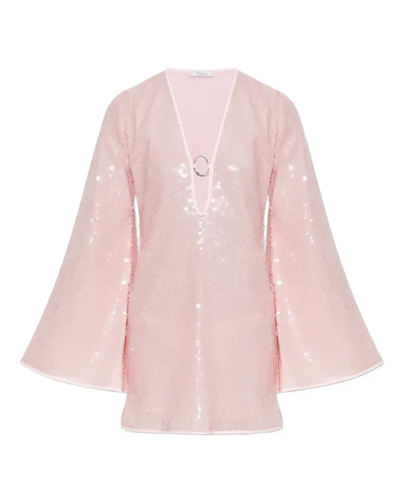 Oséree Sequins O Gem Minikleid mit Glockenärmeln - Rosa Rosa