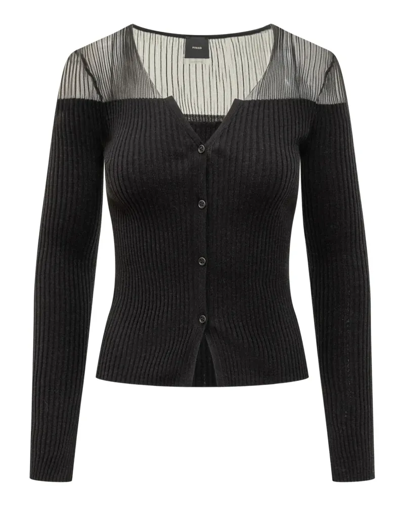Pinko Gerippter Cardigan mit transparenten Einsätzen - Schwarz Schwarz