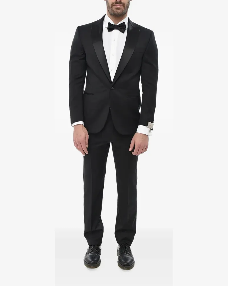 Corneliani satin peak-lapel wool suit - Schwarz Schwarz