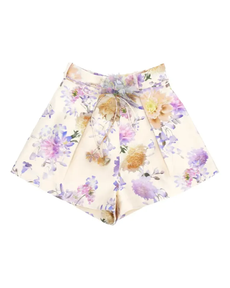 Zimmermann Luna floral waist-tie shorts - Nude Nude