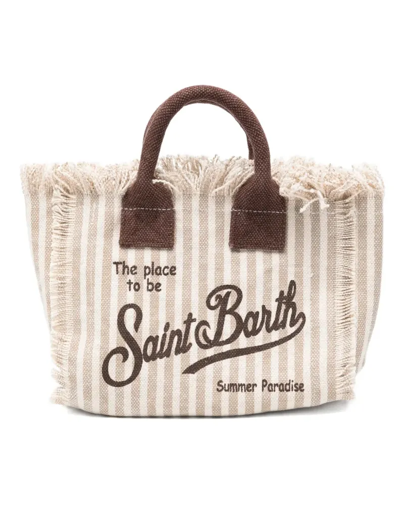MC2 Saint Barth Gestreifter mini Vanity Tote Bag mit ausgefransten Kanten - Nude Nude