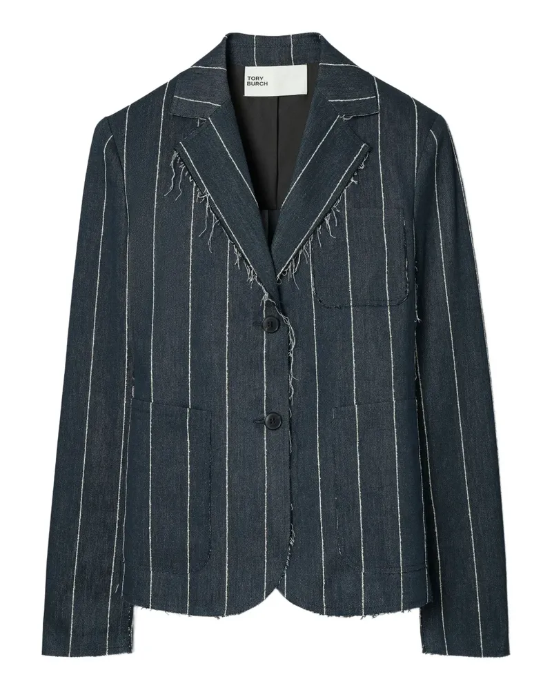 Tory Burch Nadelstreifen-Blazer mit ausgefransten Kanten - Blau Blau