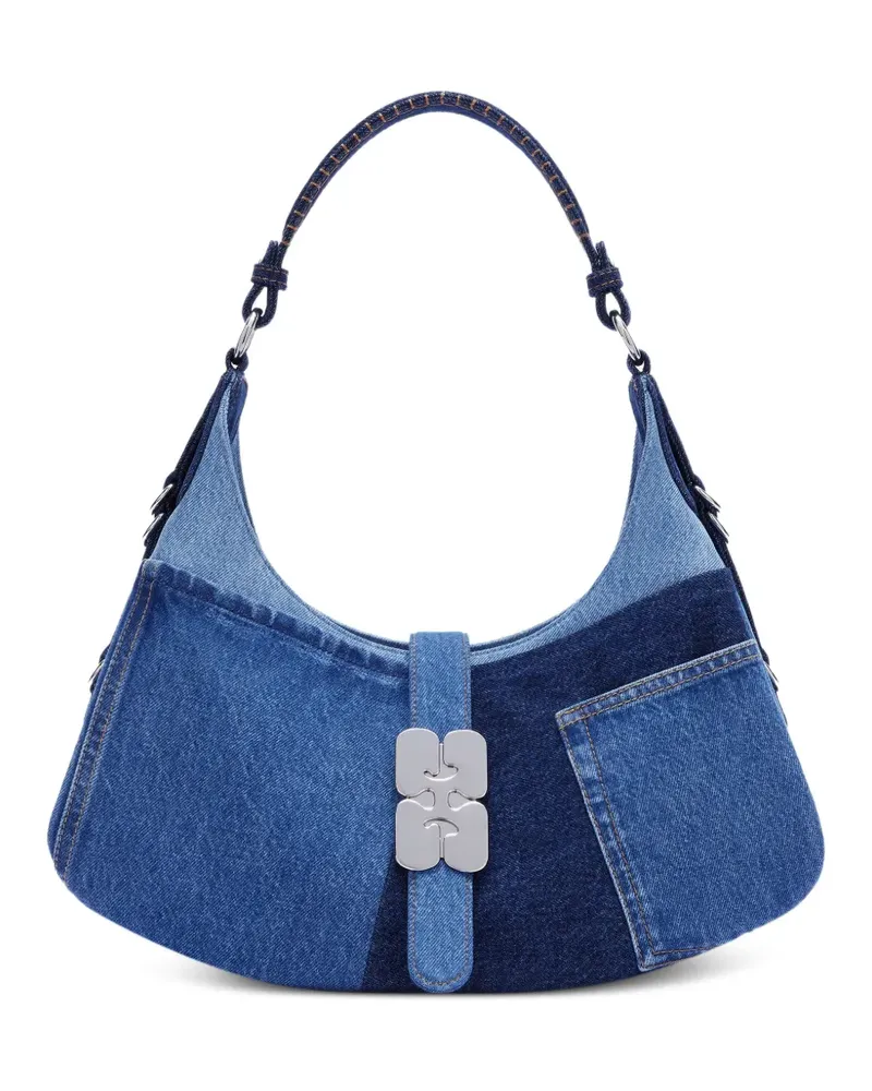 Ganni Schultertasche im Patchwork-Look - Blau Blau