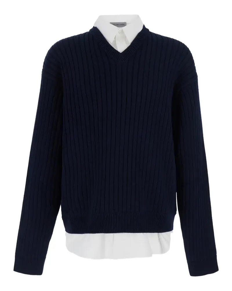Balenciaga Gerippter Pullover im Layering-Look - Blau Blau