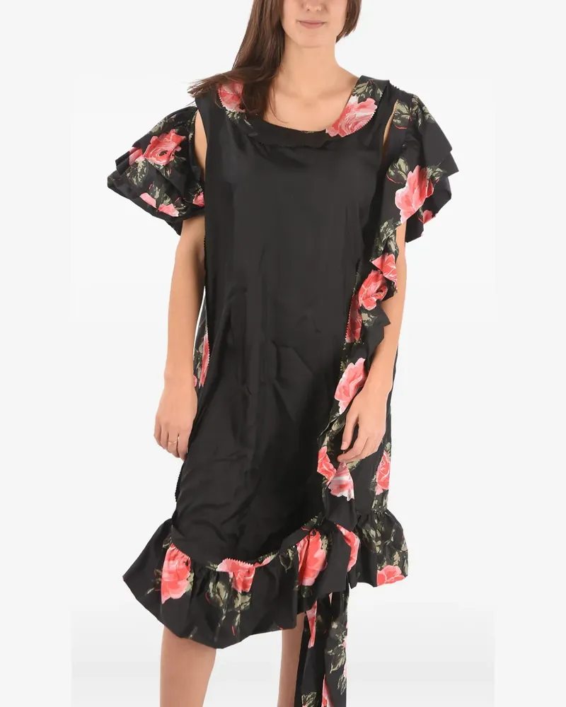 Maison Margiela Seidenkleid mit Blumen-Print - Schwarz Schwarz