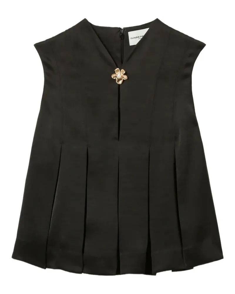 Claudie Pierlot Plissiertes Oberteil mit Blumenverzierung - Schwarz Schwarz