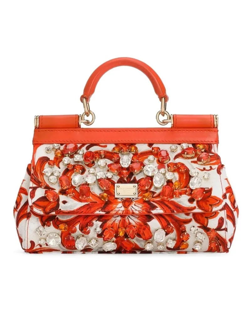 Dolce & Gabbana Mini Sicily Handtasche mit Stickerei und Lünetten - Rot Rot
