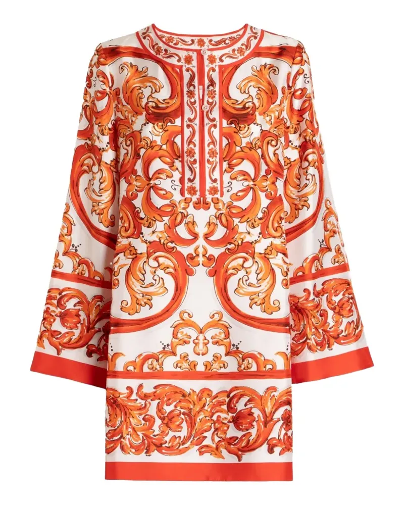 Dolce & Gabbana kaftan dress in majolica-print twill - Weiß Weiß