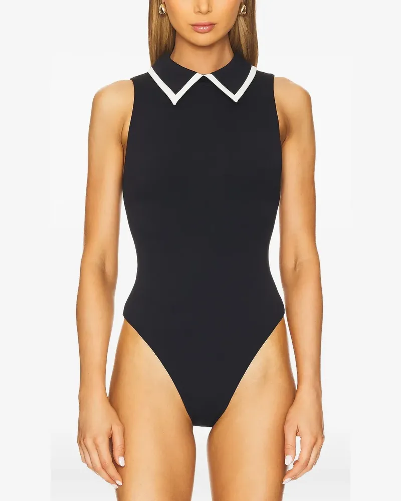 Alice + Olivia Ärmelloser Body mit Kragen - Schwarz Schwarz